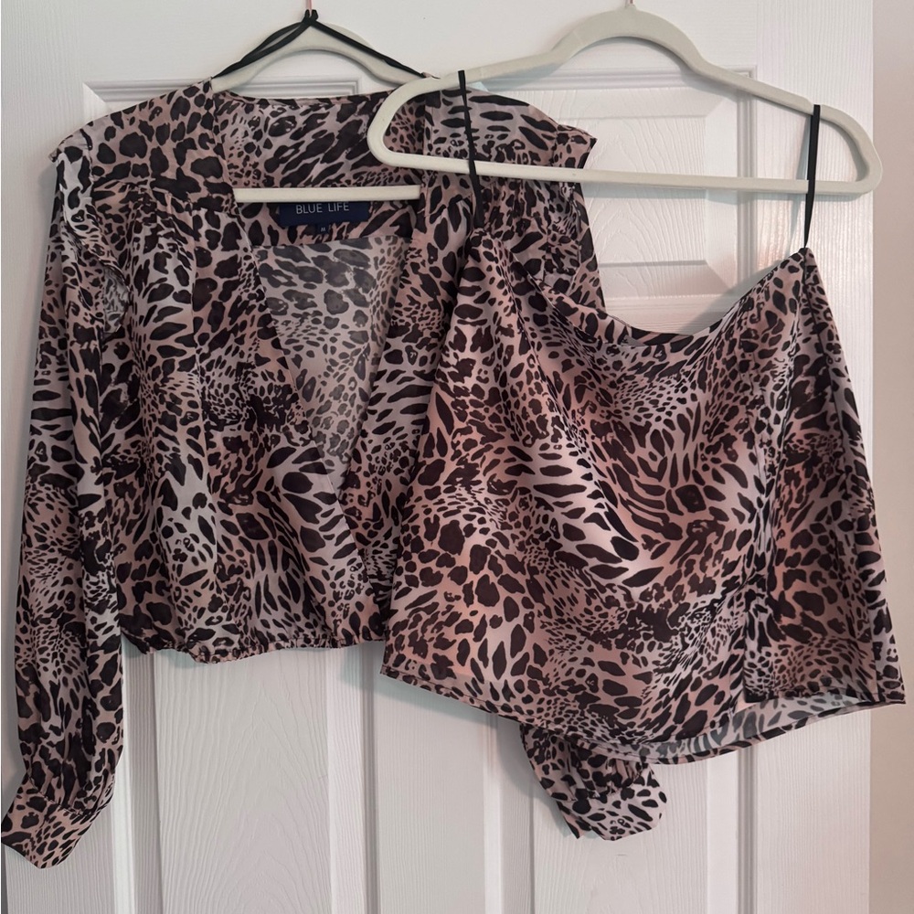 Blue Life leopard print set (top and skirt)